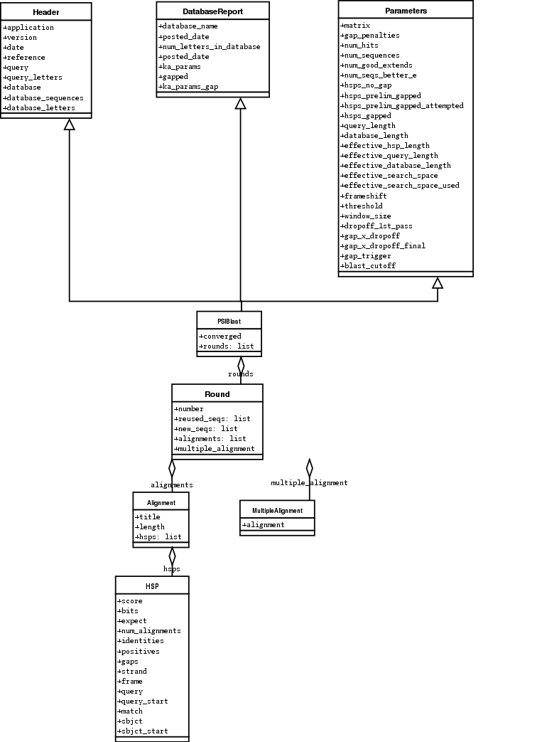 Class diagram for the PSIBlast Record class.